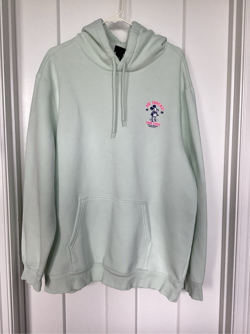 H&M Disney Mickey Mouse Hoodie adult XXL Mint Green Aw Shucks Pullover